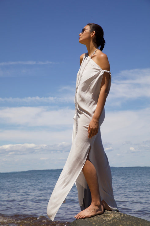 Rolled Shoulder Silk Scarf Dress Urban Zen